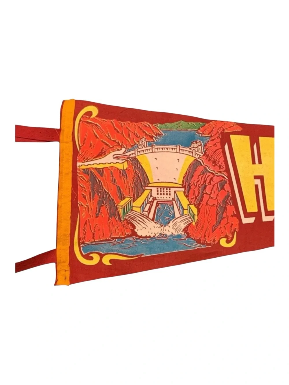 Vintage Felt Niagara Falls & Hoover Dam Souvenir Pennant  - Red, Gray